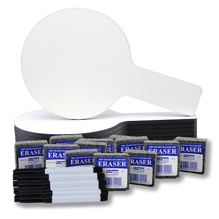 Flipside Mini Dry Erase Answer Paddles, Pens and Erasers, Classpack, 12PK 19036